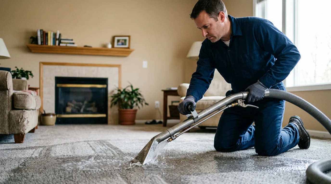 Water damage restoration technician working near Hurley, WI